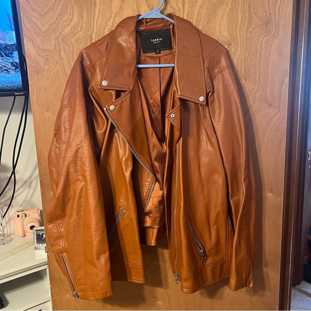 Torrid Orange Faux Leather Asymmetrical Moto Jacket